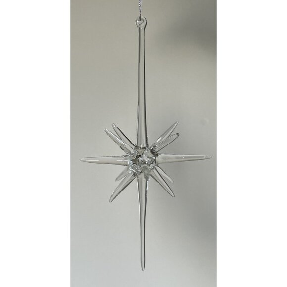 BALSAM HILL Gleaming Stars Christmas Ornaments Set Of 6 Clear Glass 5-9” 4004051 - Picture 1 of 5